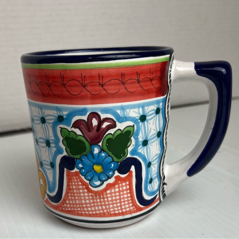 Talavera Mexico pottery mug hand painted EUC